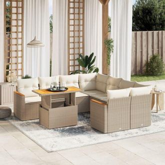 vidaXL Set De Sof&aacute;s De Jard&iacute;n 9 Pzas Con Cojines Rat&aacute;n Sint&eacute;tico Beige Vidaxl