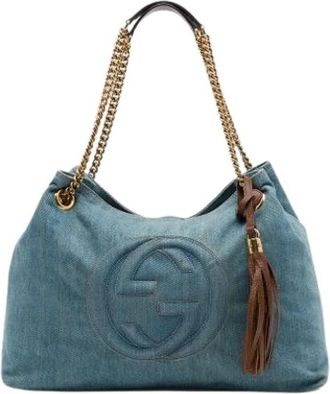Gucci Pre-owned Denim Tote Bag - Dames - Vintage Schoudertas - Blauw - ONE Size - Denim - Vintage