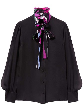 Pucci Camicia semi trasparente con stampa - Nero