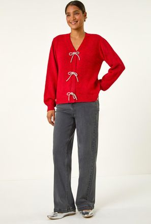 Roman Bow Embellished Knit Cardigan