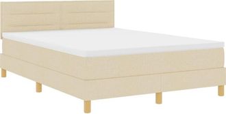 vidaXL Box Spring Bed with Mattress Cream 140 x 200 cm Fabric vidaXL