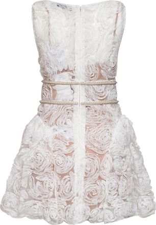 Self Portrait Womens Mini Dress White Sequin Tulle & Lace Polyester