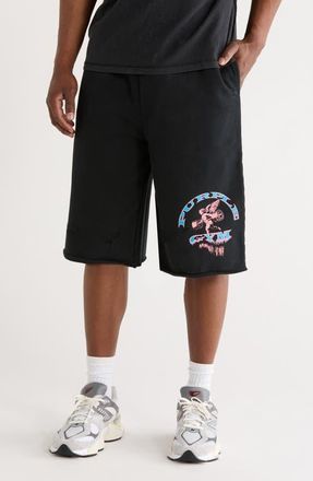 Purple Logo Graphic Relaxed Fit Cotton Shorts in Black at Nordstrom, Size Xx-Large