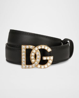 Dolce & Gabbana DG Swarovski Crystal & Pearl Leather Belt