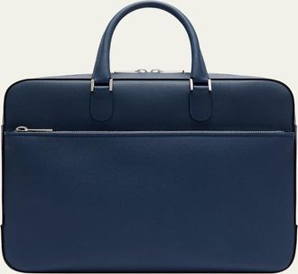Valextra Mens Avietta Top-Handle Calfskin Briefcase with Zip Pocket