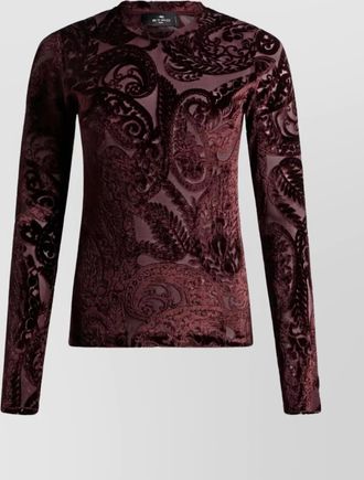 Etro crew neck velvet top with paisley pattern