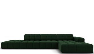 BLOOMINGLOFT 5-Sitzer Design Ecksofa Chicago mit Ottomane links/Eckteil rechts, Samtbezug