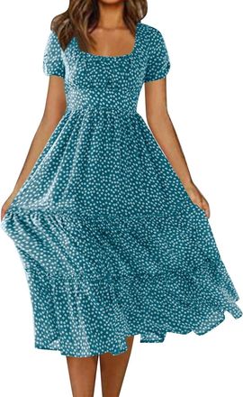 Generic Same Day Delivery Items Summer Dresses Women Womens Short Sleeved Floral Square Neck Dress Ladies Fashion Plus Size Beach Dresses Womens Beach Dressy 