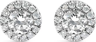 House of Brilliance 14K White Gold Round Lab-Grown Diamond Halo Stud Earrings