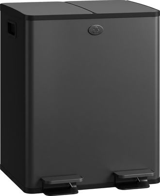 HOMCOM Cubo De Basura De Cocina Con 2 Compartimentos 2x20l Papelera De Cocina De Acero Inoxidable Con Pedal Tapas De Cierre Suave Y Cubo Extra&iacute;ble Negro
