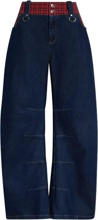Chopova Lowena High Waist Plaid Apple Bottom Wide Leg Jeans in Denim at Nordstrom, Size 36