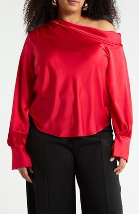 Renee C Drop Shoulder Satin Top in Red at Nordstrom Rack, Size 1X