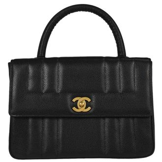 Chanel Vintage Top Handle Vertical Quilt Caviar Black Leather Handbag (Pre-Owned)