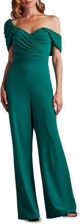 Tadashi Shoji Pleated One-Shoulder Jumpsuit in Emerald at Nordstrom, Size X-Large