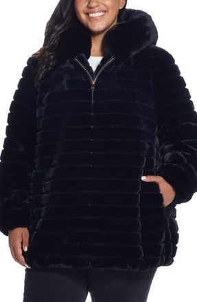 Gallery Hooded Faux Fur Jacket in Black at Nordstrom, Size 2X