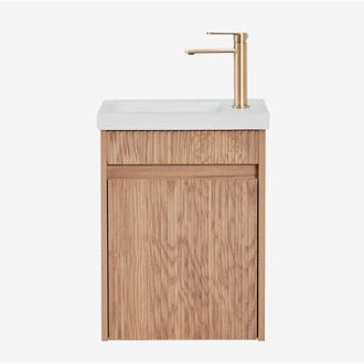 Sklum Conjunto De Mueble De Ba&ntilde;o Suspendido En Madera Con Lavabo Integrado Narek Sklum
