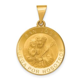 Diamond2Deal 14k Yellow Gold Polished Satin Hollow Spanish San Jose Medal Pendant