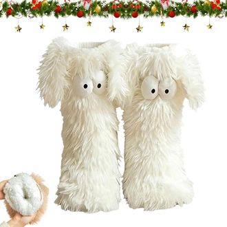 Generic Muffle Friends Cozy Socks, Winter Thick Warm Fluffy Soft Fuzzy Non-slip Slipper Socks with Cute Big Eyes Home Socks (White)