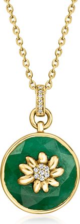 Ross-Simons Emerald Floral Pendant Necklace With Diamonds in 18kt Gold Over Sterling