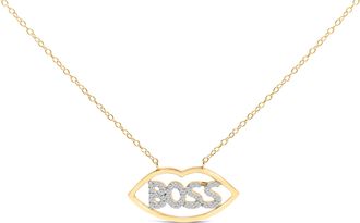 House of Brilliance 14K Yellow Gold Plated Silver 1/4 Cttw Diamond Boss Pendant Necklace