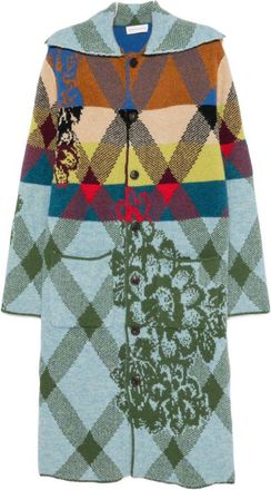 Dries Van Noten Mid-Length Diamond Patterned Coat With Structured Collar