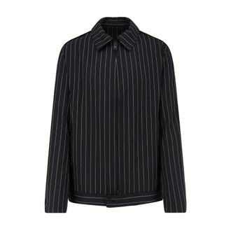 Yohji Yamamoto Jassen, Heren, Zwart, M, Wol, Pinstripe Ritssluiting Bomberjack