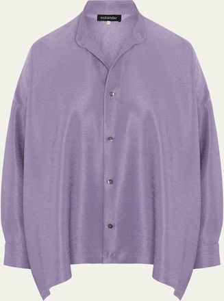 Eskandar Midweight Silk Plisse Wide A-Line Shirt