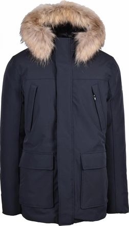 Yes-Zee Blue Fur-Trimmed Stretch Nylon Parka