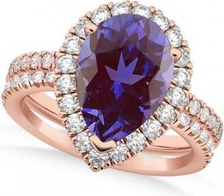 Allurez Lab Alexandrite & Diamonds Pear-Cut Halo Bridal Set 14K Rose Gold (2.48ct)