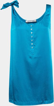 Sportmax Blue Satin Silk Tie-Up Sleeve Buttoned Top