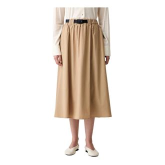 Benetton Uitlopende midi-rok met riem - Dames - Rokken - Beige - Maat: S Katoen
