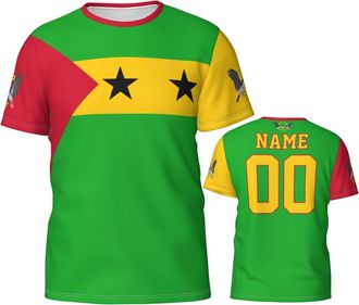 Generic Custom Name Number Sao Tome and Principe Flag Emblem Workwear Mens Tshirt Soft Sport Tops Crew Neck Men T-Shirt for Summer Running Lounge M