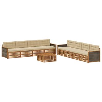 vidaXL Conjunto De Sof&aacute;s De Exterior 9 Uds. Natural Y Beige Vidaxl