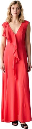 Karl Lagerfeld Maxi jurk met V-hals en wijd uitlopende rok - Dames - Maxi kleedjes - Rood - S - Kleedjes