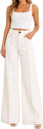 Fate Topstitching High Waisted Flare Pants In Cream