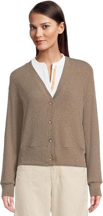 Michael Stars Ilsa V-Neck Cardigan Womens Sweatshirt Cobblestone : XL (US 10-12), Denim/Polyester/Rayon