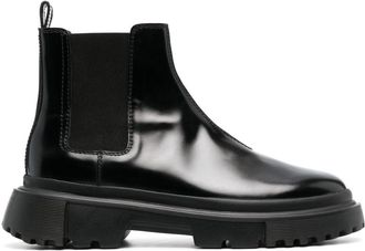 Hogan Chelsea round-toe leather boots - men - Calf Leather/Calf Leather/Rubber - 9 - Black