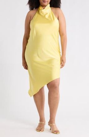 Renee C Halter Neck Asymmetric Satin Dress in Butter at Nordstrom Rack, Size 3X