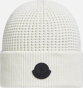 Moncler White Logo Beanie Hat