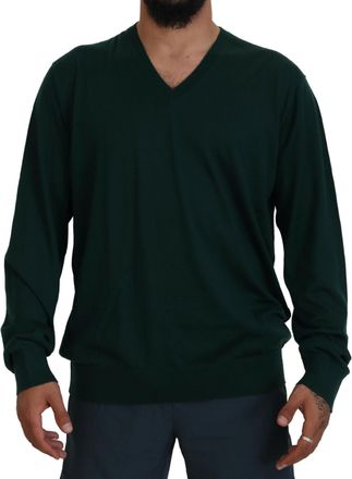 Dolce & Gabbana Mens Vneck Wool Sweater Classic - Dark Green Cashmere - Size EU 44 (Mens)