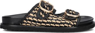 Inuovo Zwarte Raffia Slippers met Gesp - Dames - Sandalen - Zwart - 40 EU - Leer - Schoenen