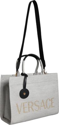 Versace Womens Canvas Logo-Embroidered Tote White