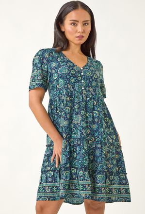 Roman Paisley Print Tiered Dress