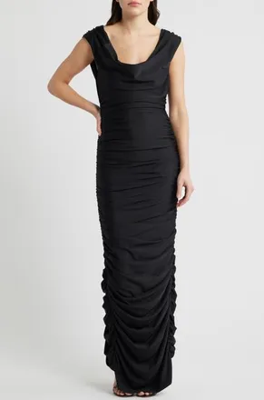 Black Halo Evangeline Ruched Satin Gown at Nordstrom, Size X-Small