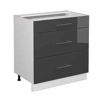 Vicco Mueble Bajo De Cocina Fame-line, Antracita Alto Brillo, 80 Cm Con 3 Cajones, Sin Encimera Vicco