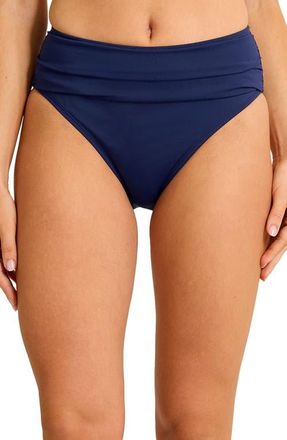 Tommy Bahama Pearl Ruched High Waist Bikini Bottoms in Mare Navy at Nordstrom, Size X-Large