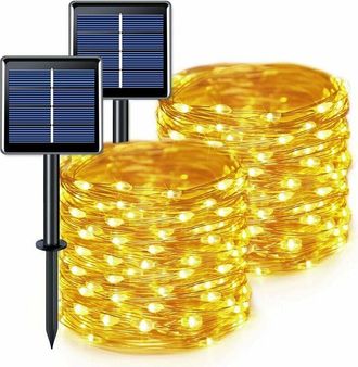 OEM Guirlande Solaire - 200 Led Blanco C&aacute;lido - 20 M Cable De Cobre - 8 Modos - Ip44 - Jard&iacute;n Terraza Boda - Pack De 2