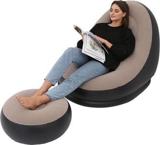 Trade Shop Trade Shop - Sill&oacute;n De Silla Inflable Con Taburete Port&aacute;til De Pvc Flocado Para Acampar