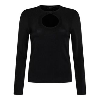 Twinset Round-neck Knitwear, female, Black, Size: XS Black Knit Sweater with Porthole Neckline