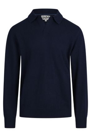MC2 Saint Barth Night Blue Extrafine Merino Wool Long Sleeve Polo